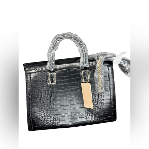 JustFab Handbags - JustFab Black Croc-Embossed Satchel Tote | Chain Strap | NEW